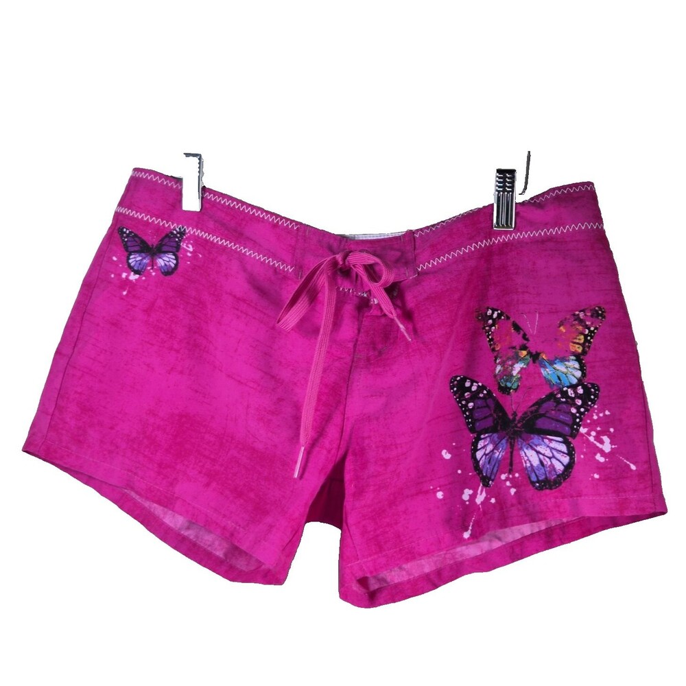 Y2K Body Glove Womens Size M Swim Shorts Pink Fuchsia Butterfly Swimsuit Bottom